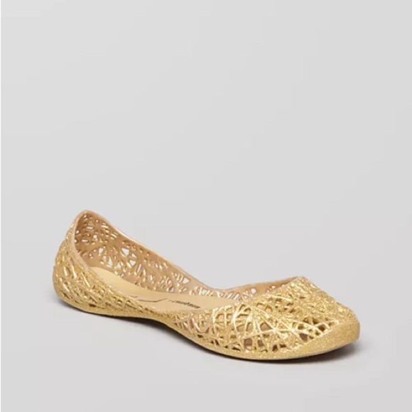 Melissa Campana Papel Gold Jelly Flats size 10